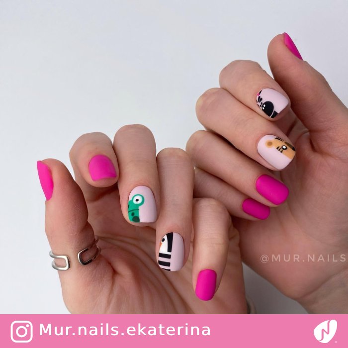 Cute Animals on Matte Nails
